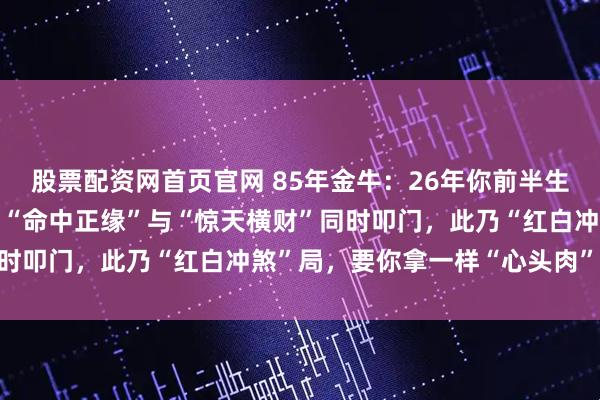 股票配资网首页官网 85年金牛：26年你前半生的劳碌迎“终极”回报，“命中正缘”与“惊天横财”同时叩门，此乃“红白冲煞”局，要你拿一样“心头肉”来换